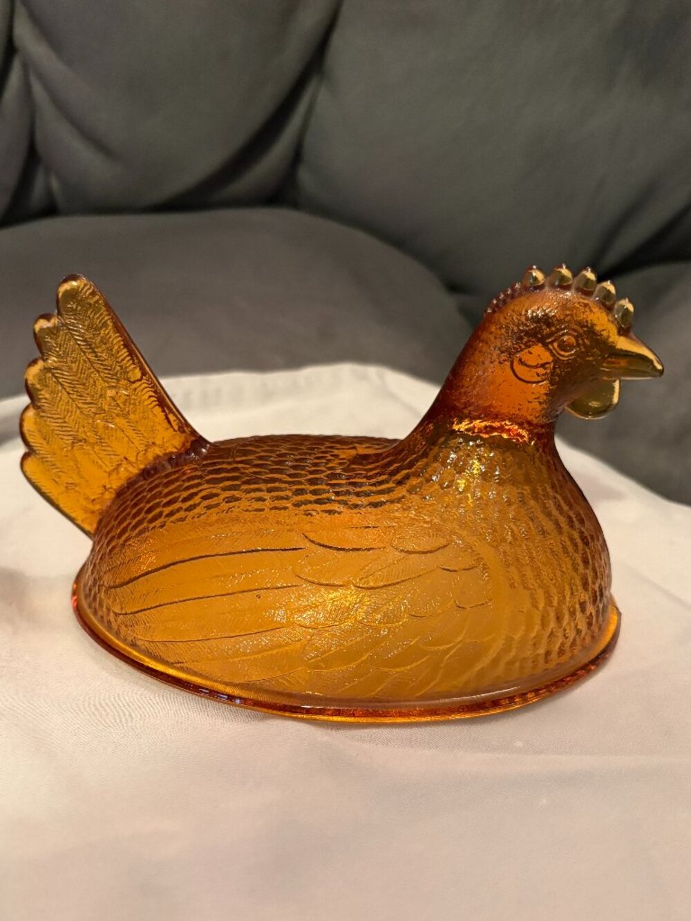 VTG 1970's Indiana Glass Amber Hen/Chicken On Nest-LID/TOP ONLY-6" L & 4" H-EUC